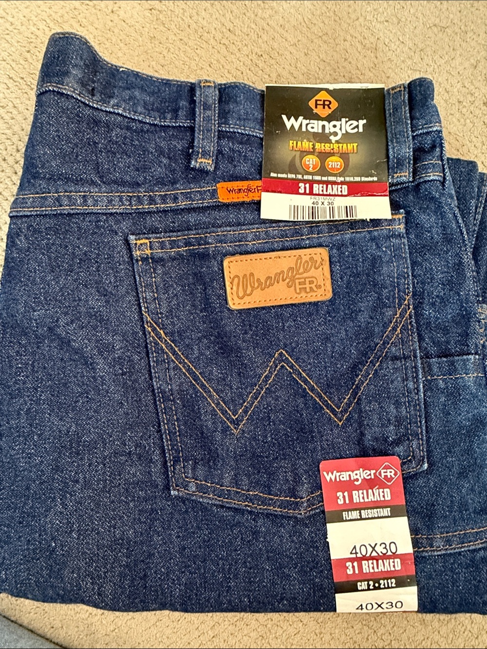 FR Wrangler Men's Relaxed Fit Jeans - Dark Blue Denim